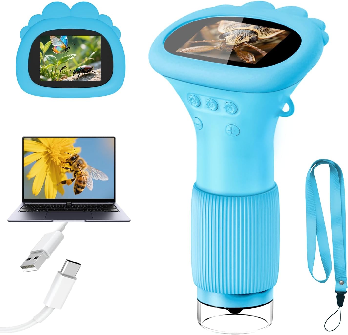 Acoath Microscope for Kids, 1000X Handheld Digital Miniscope with 2.0" Screen, Portable Pocket Microscope Education Toys Birthday Gifts for Age 3 4 5 6 7 8 9 10 Girls Boys