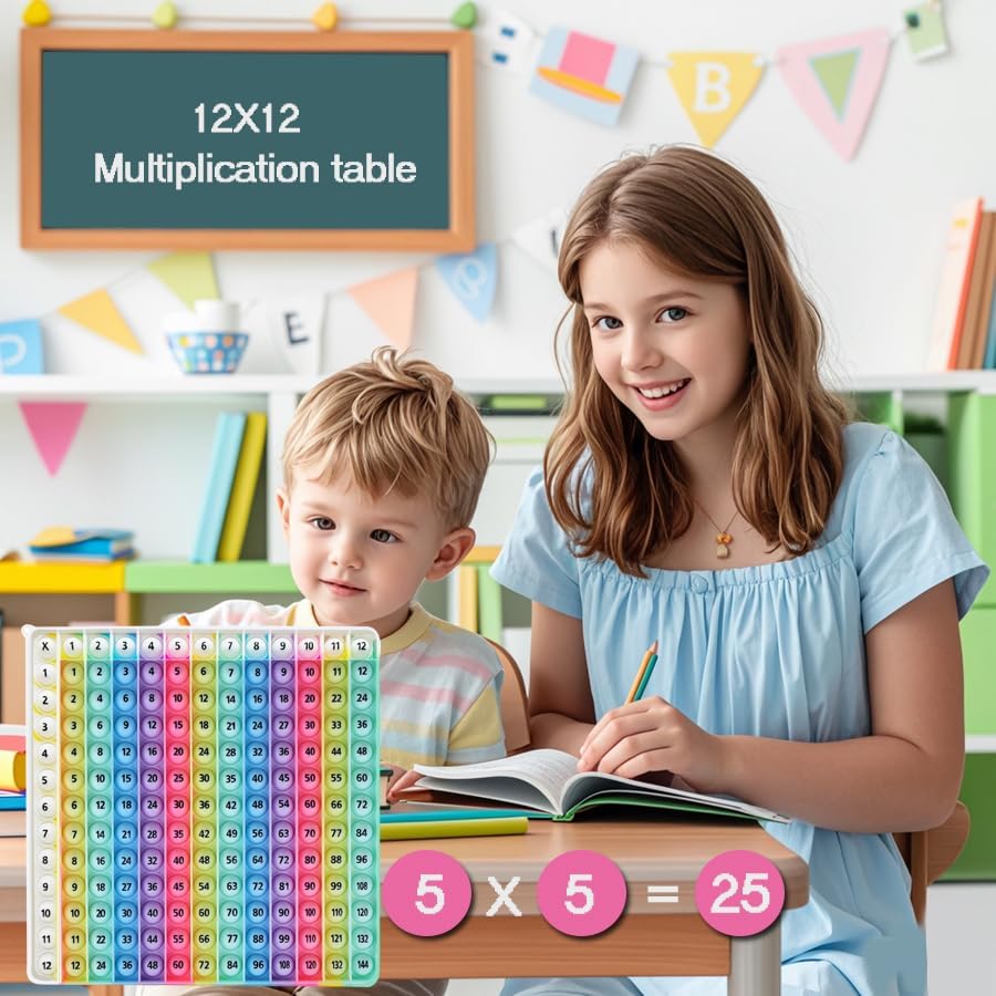 Yadishen 12x12 Multiplication Game Table Kids Math Learning Posters, Fidget Popper Educational Math Tools Fidget Popular Toys Relieve Stress Various Math Operations (20cm Large)