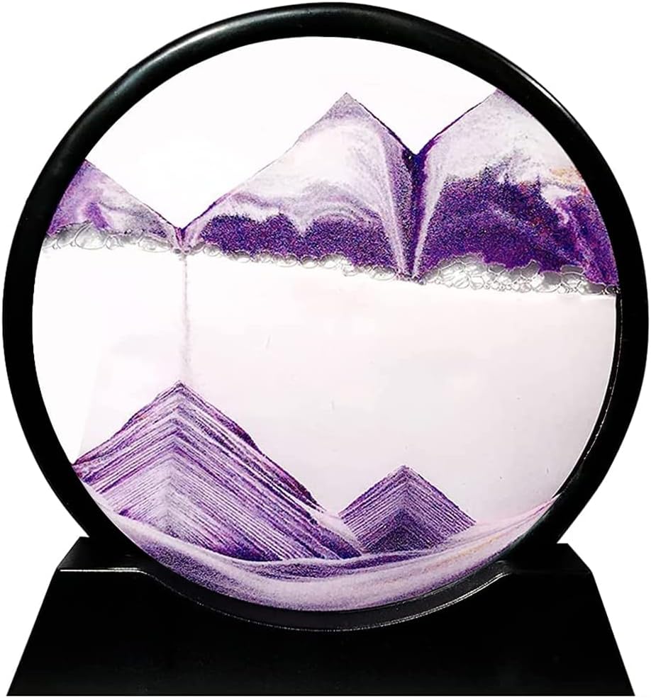 Muyan Moving Sand Art Picture Sandscapes in Motion Round Glass 3D Deep Sea Sand Art for Adult Kid Large Desktop Art Toys (Purple, 7 Inch)