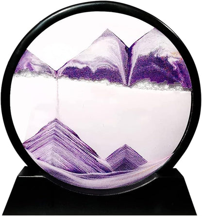 Muyan Moving Sand Art Picture Sandscapes in Motion Round Glass 3D Deep Sea Sand Art for Adult Kid Large Desktop Art Toys (Purple, 7 Inch)