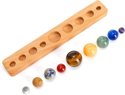 ZENFUN Nine Planets in Solar System with Wooden Stand, Natural Gemstones Sphere Solar System Model Kit, Planet Marbles, Space Themed Bedroom Decor, Best Birthday Science Astronomy Gifts