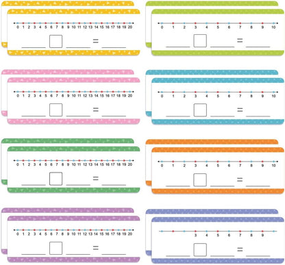 Lachilly Addition & Subtraction Number Line Dry Erase Cards Math Manipulatives Board for Kids Students Classroom Home Write and Wipe 3.46" x 10.5", 8Pcs for 0-10, 8Pcs for 0-20