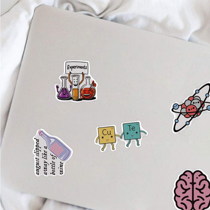 Science Laboratory Stickers, 50pcs Funny Science Laboratory Decals for Kids Teens, Physics Biology Chemistry Experiment Sticker, Waterproof Vinyl Stickers for Water Bottle Laptop Luggage Guitar