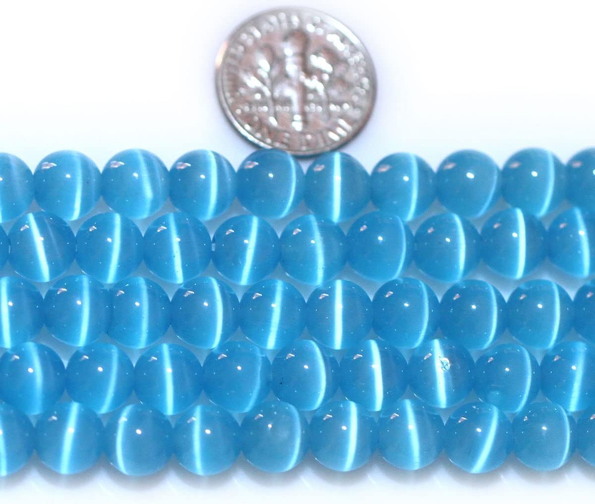 HAAMIIQII 8mm Light Blue Cat Eye Glass Round Crystal Stone Loose Gemstone Beads for Jewelry Making Bracelets Necklaces Earrings Crafts (45-50pcs)