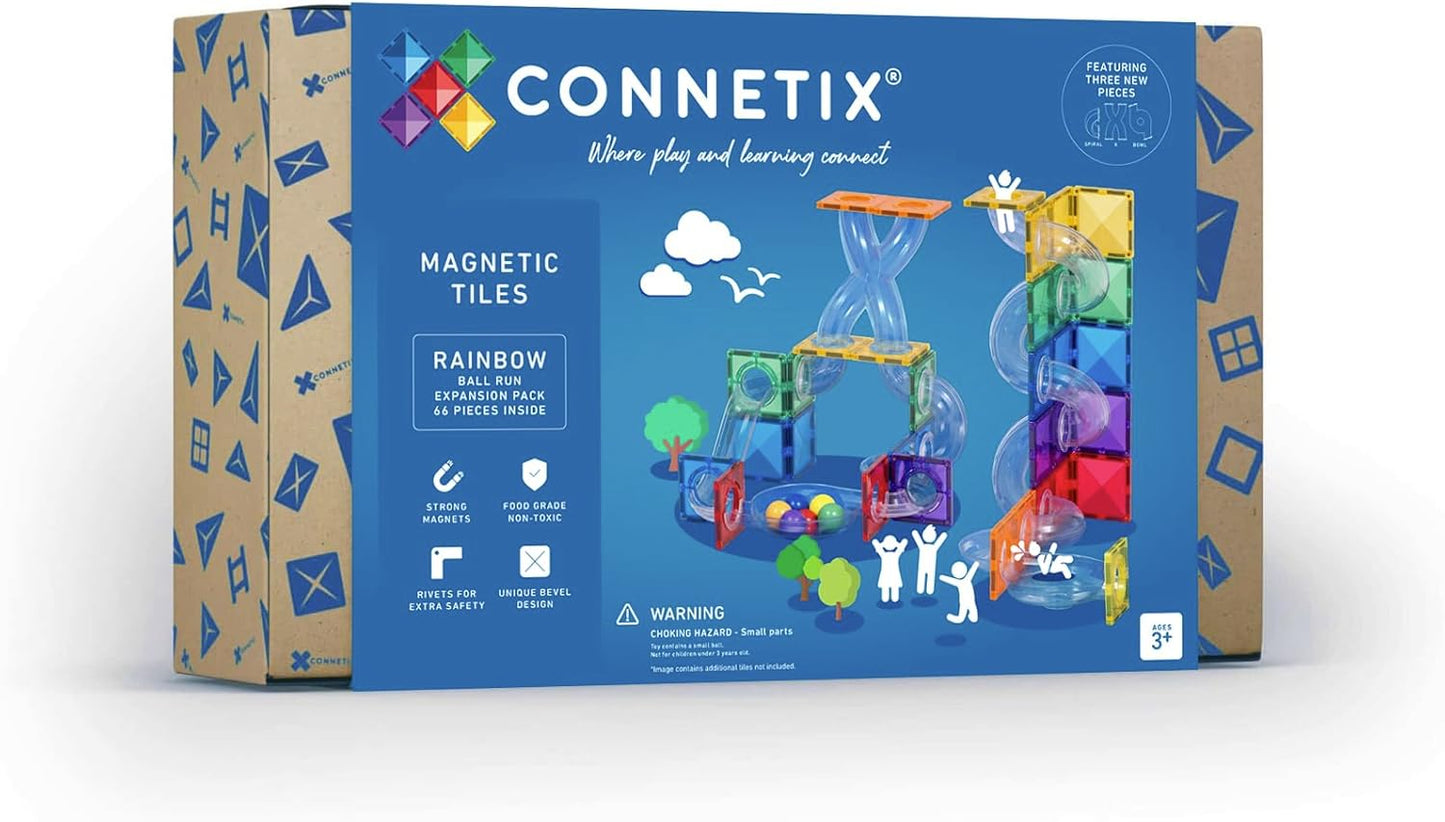 CONNETIX Magnetic Tiles Rainbow Ball Run Expansion Pack, 66 Pieces