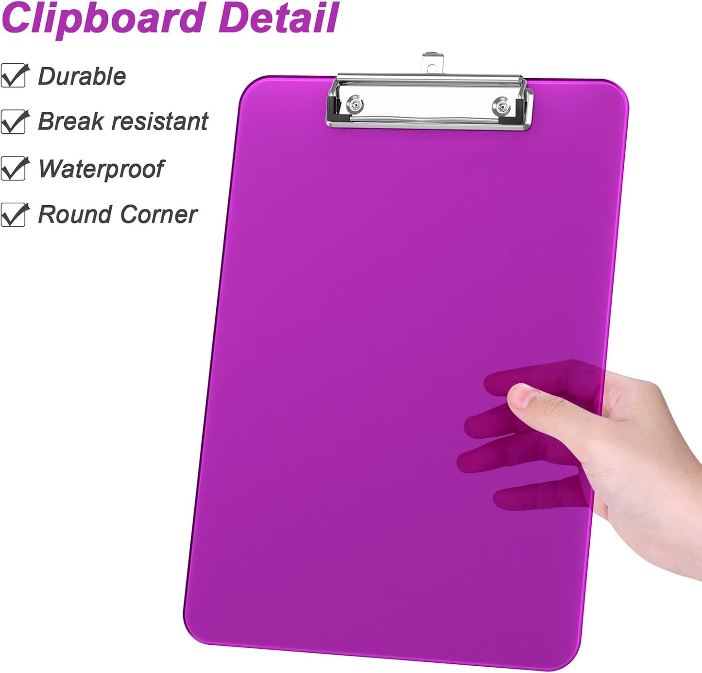 Rimilak Plastic Clipboards with Low Profile Metal Clip, Translucent Board, 12.5 x 9 In Letter Size, Office Supply, Back to School, Pink