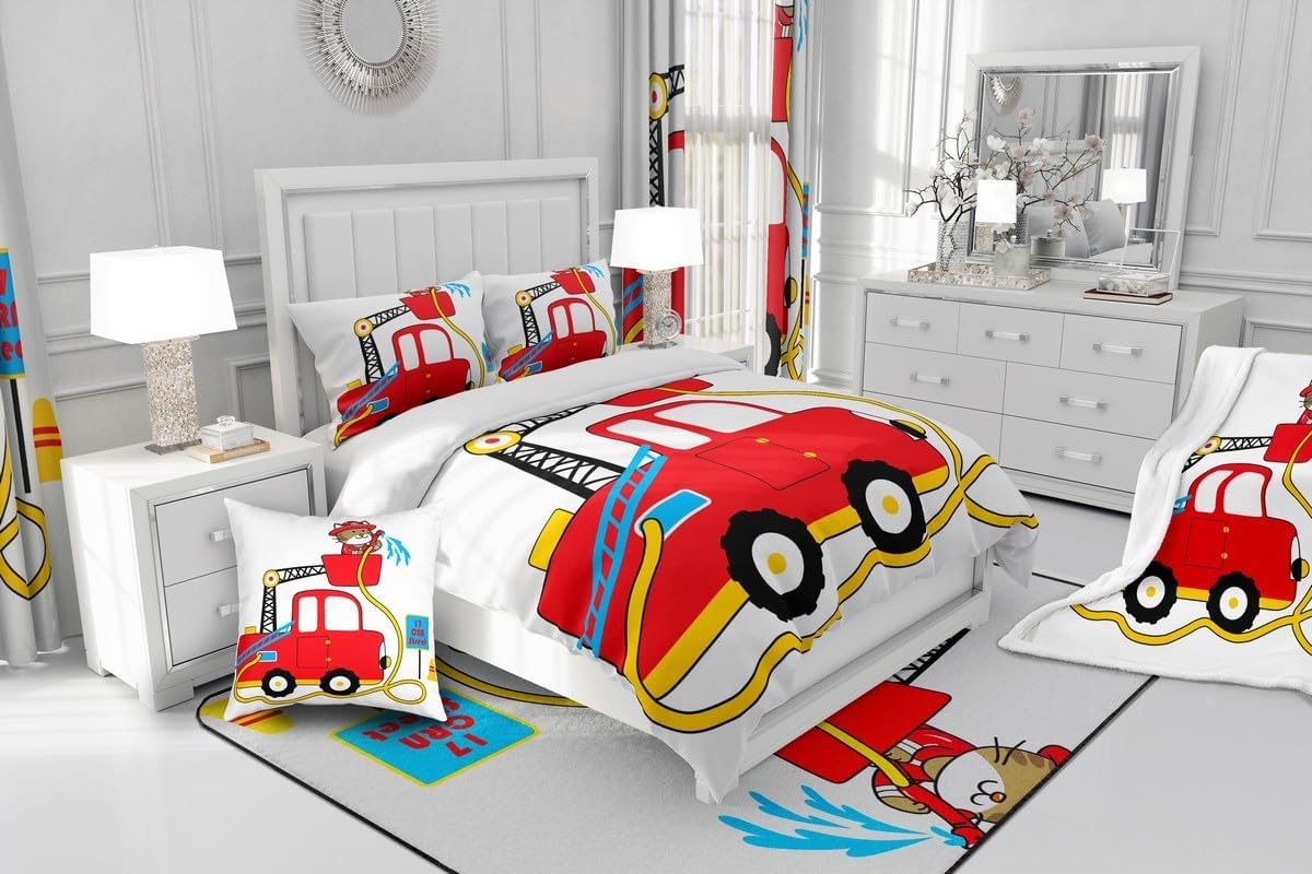 Manfei Musical Kids Fitted Sheet Full Size, MusicalGuitar Radio Drum Kit Headset Print Bedding Set 3pcs for Boys Girls, Rock Music Bed Cover with 2 Pillowcases, Soft Polyester Bedding, No Top Sheet