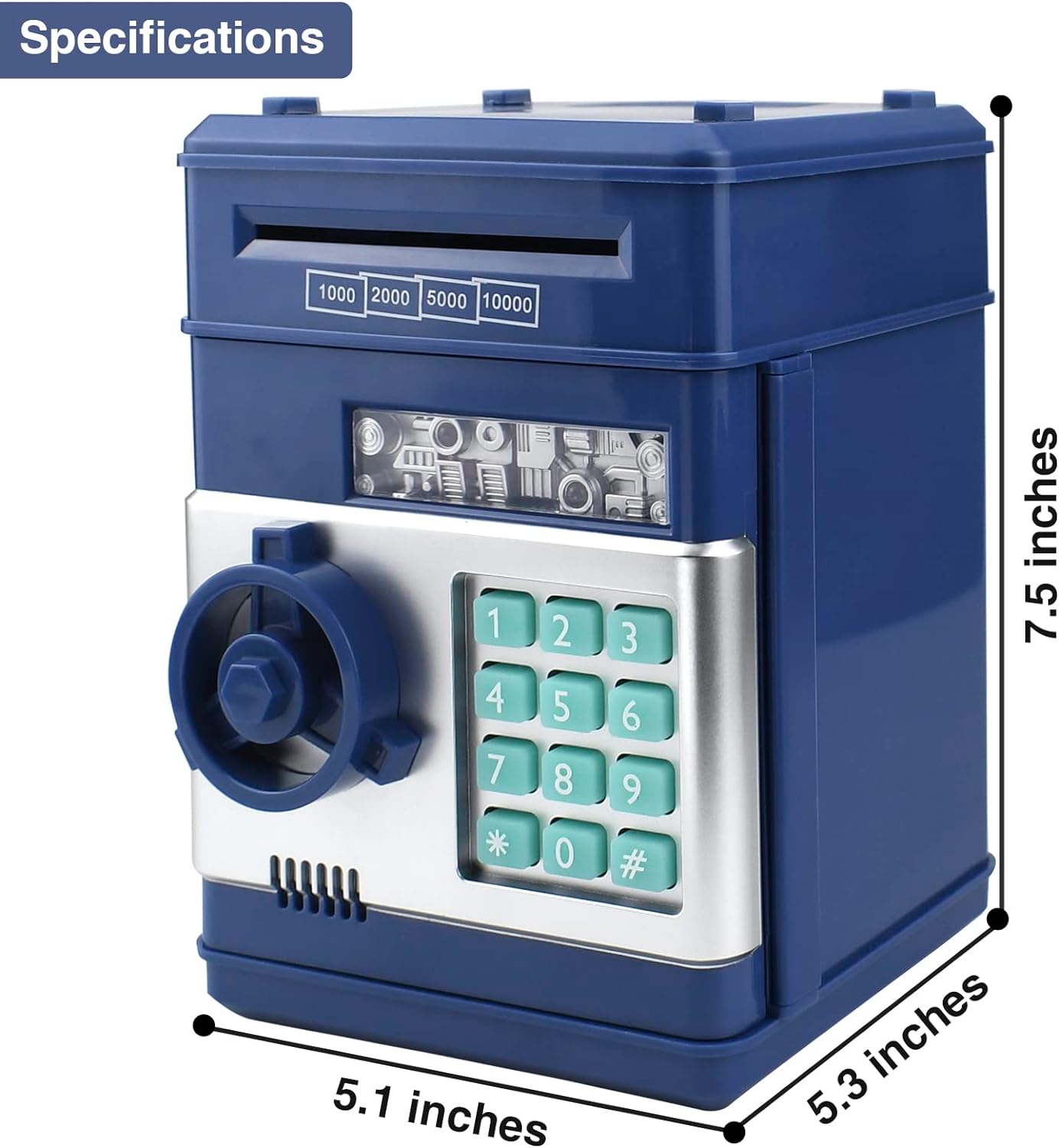 HUSAN Piggy Banks Money Banks for Kids, Electronic Password Code Money Banks ATM Banks Box Coin Bank for Children Boys and Girls (Grey Bue)