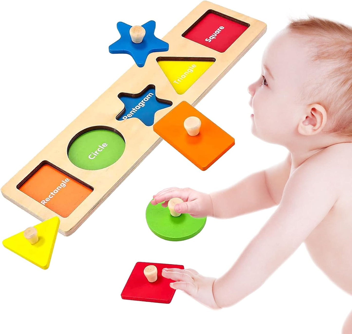 Montessori Toy Wooden Shape Peg Puzzles Montessori Baby Puzzle Geometric Shape Puzzle with Board Knob Preschool Wooden Puzzles for Toddlers 1-3 Year Old