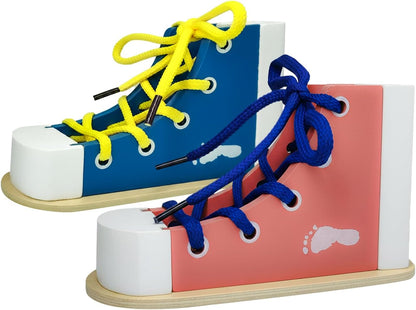 Learn to Tie Shoes for Kids, Wooden Lacing Sneaker Toy,Montessori Educational Toy for Toddlers Ages 4-8