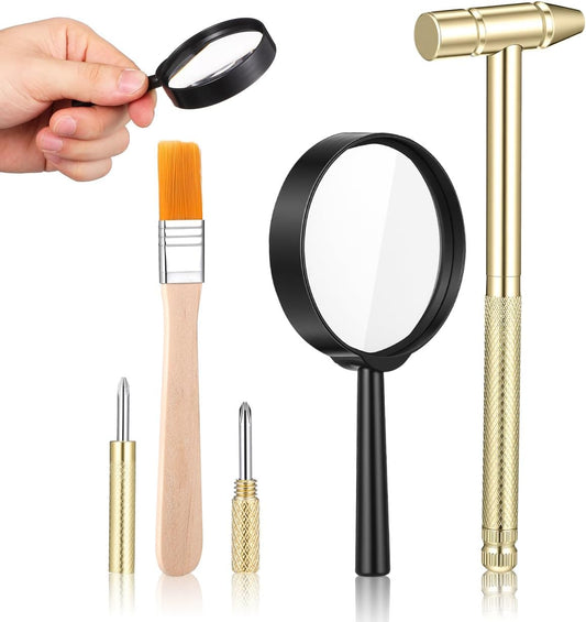BESPORTBLE Dig Kit Archaeological Excavation Tool Set for Kids - Dinosaur Fossil Digging Tools & Gemstone Kit - Archaeological Toys with Hammer Chisels Brush and Magnifying Glass
