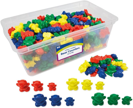 EAI Education Bear Counters: 3 Sizes: 4 Colors - Set of 480 in Tub
