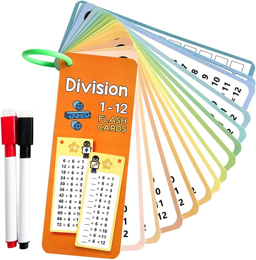 Lachilly Multiplication Flash Cards 0-12 with 2 Dry Erase Pens, Educational Times Table Flashcards for Kids, Self Check Classroom Home Learning Aids, Elementary School Teacher Teaching Aids, 15 Cards