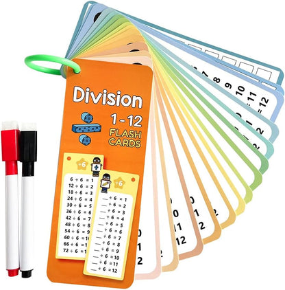 Lachilly Multiplication Flash Cards 0-12 with 2 Dry Erase Pens, Educational Times Table Flashcards for Kids, Self Check Classroom Home Learning Aids, Elementary School Teacher Teaching Aids, 15 Cards