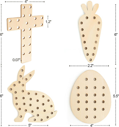 Easter Basket Stuffers - Easter Basket Essentials - Set of 4 Wooden Lacing Card Toys - Gifts for Girls Boys Teens - Spring Craft Activities Party Supplies for Girl Toddler Kids Basket Filler