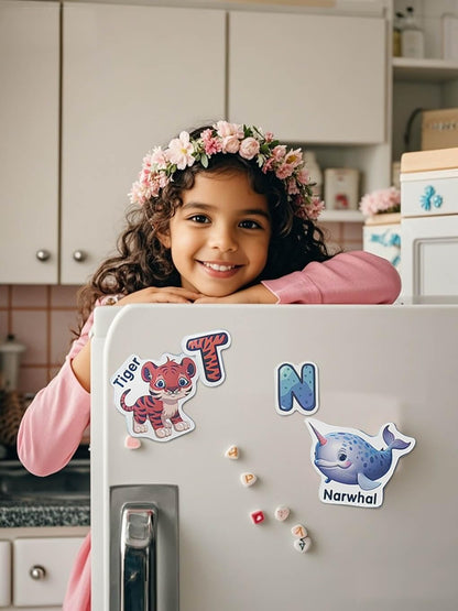 Animal Magnets Letters Refrigerator for Kids Toddlers, 32 Fridge Magnetic Animal Toys Set with Clear & Big Letters Educational Spelling Early Learning Tool