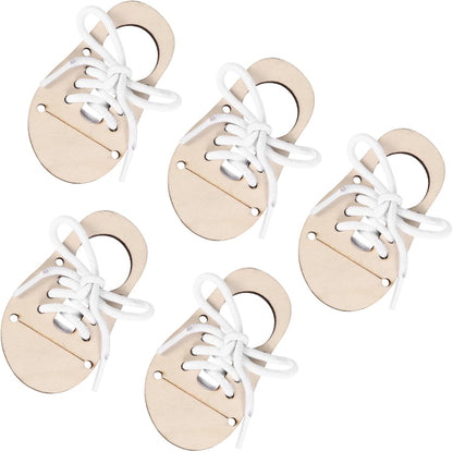 Gadpiparty 5sets DIY Graffiti Boys and Girls Toy Practice Shoe Lacing Wood Chips Unfinished Craft Wood Pendant Pendant Ornament Boys and Toys Decoration