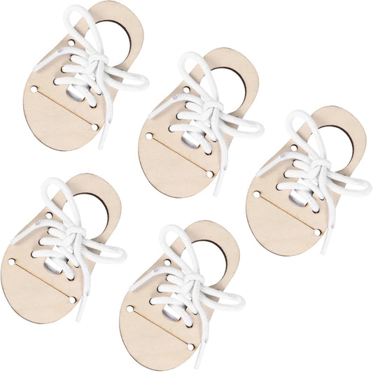 Gadpiparty 5sets DIY Graffiti Boys and Girls Toy Practice Shoe Lacing Wood Chips Unfinished Craft Wood Pendant Pendant Ornament Boys and Toys Decoration