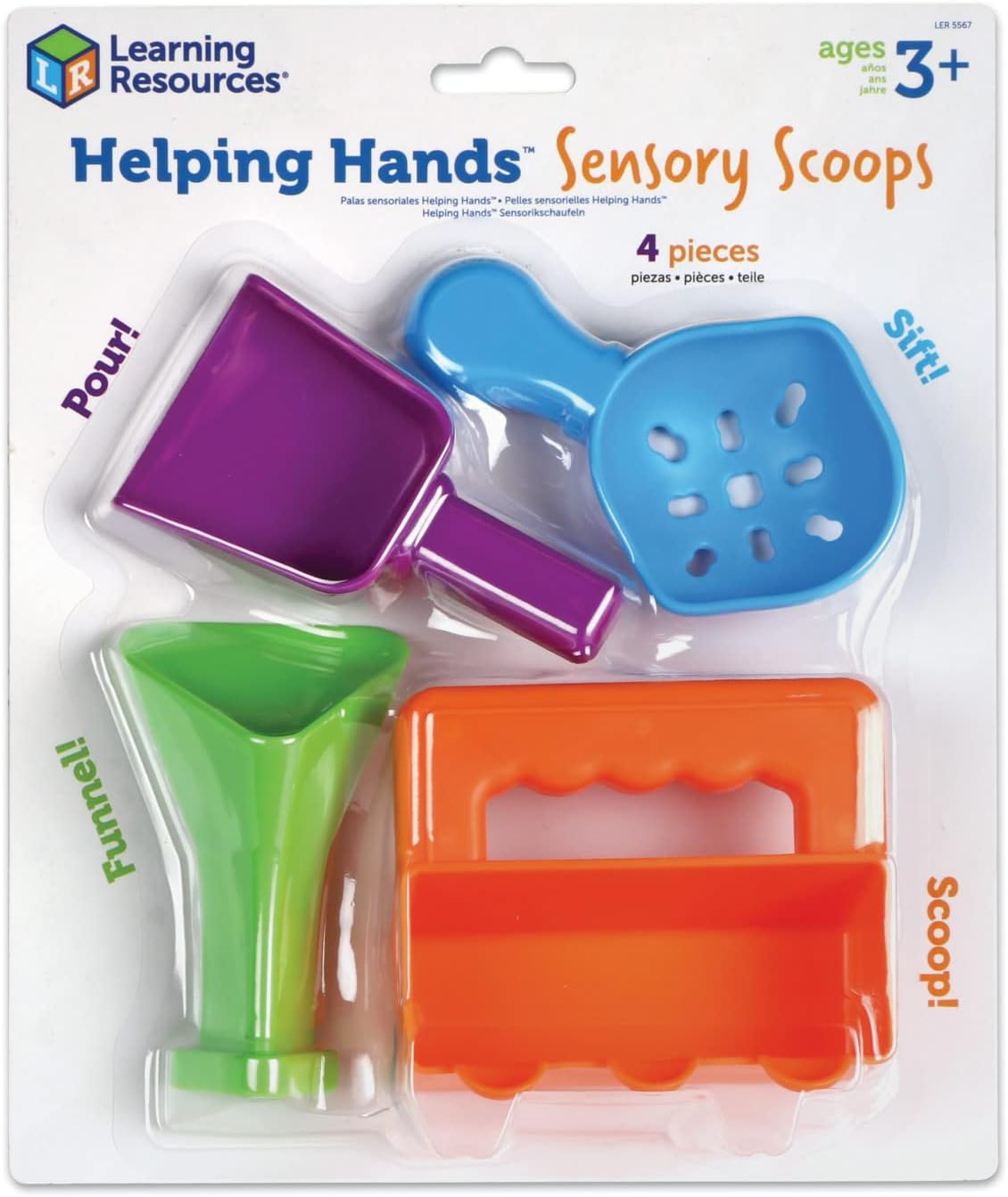 Learning Resources Helping Hands Sensory Scoops - Fidget Sand Toys, Water Bin Play, Tool Set, Fine Motor Games, Toddler Daycare Essentials, Preschool Sensory Bin Toys, Outdoor Toys for Toddlers 3-5