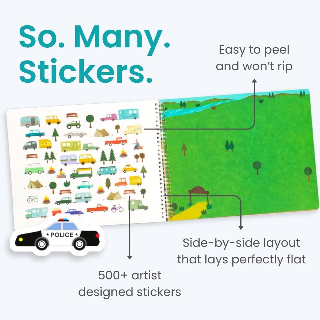 Animals Habitat 500+ Kids Sticker Book by Cupkin Toddler Airplane Travel Activity Coloring and Sticker Book, Road Trip Essentials, 12 Coloring Pages + 12 Scenes for Ages 2–8 Years - Colors B