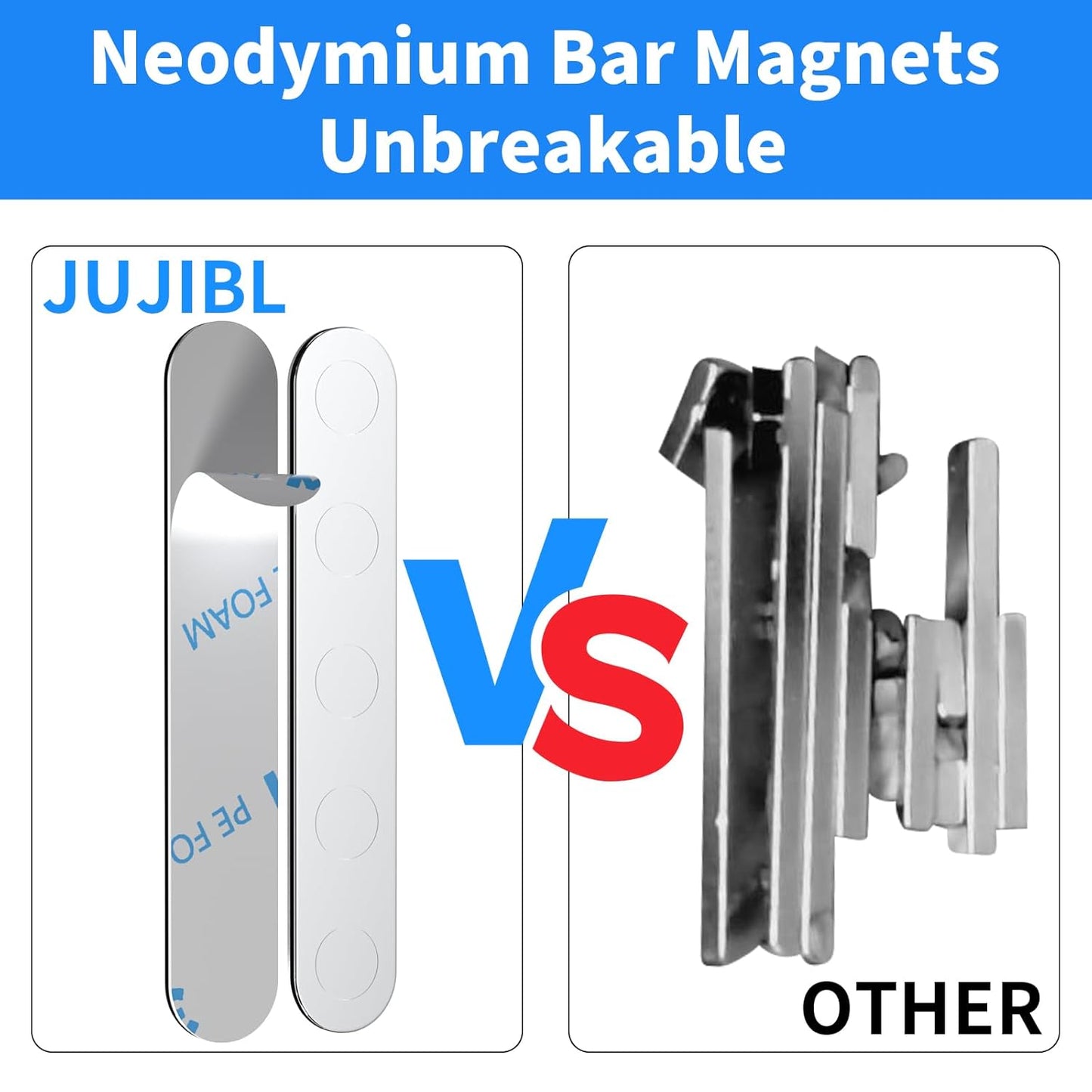 Unbreakable Strong Magnets, 12 Pack Self-Adhesive Heavy Duty Neodymium Bar Magnets, Sticky Powerful Rare Earth Magnet for Fridge Tool School Office Home Kitchen DIY Fixing Kit (N52-12PCS)