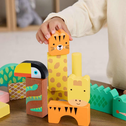 Fisher-Price Wood Toddler Toy Castle Block Set, 28 Wooden Pieces for Stacking Developmental Play Preschool Kids Ages 2+ Years