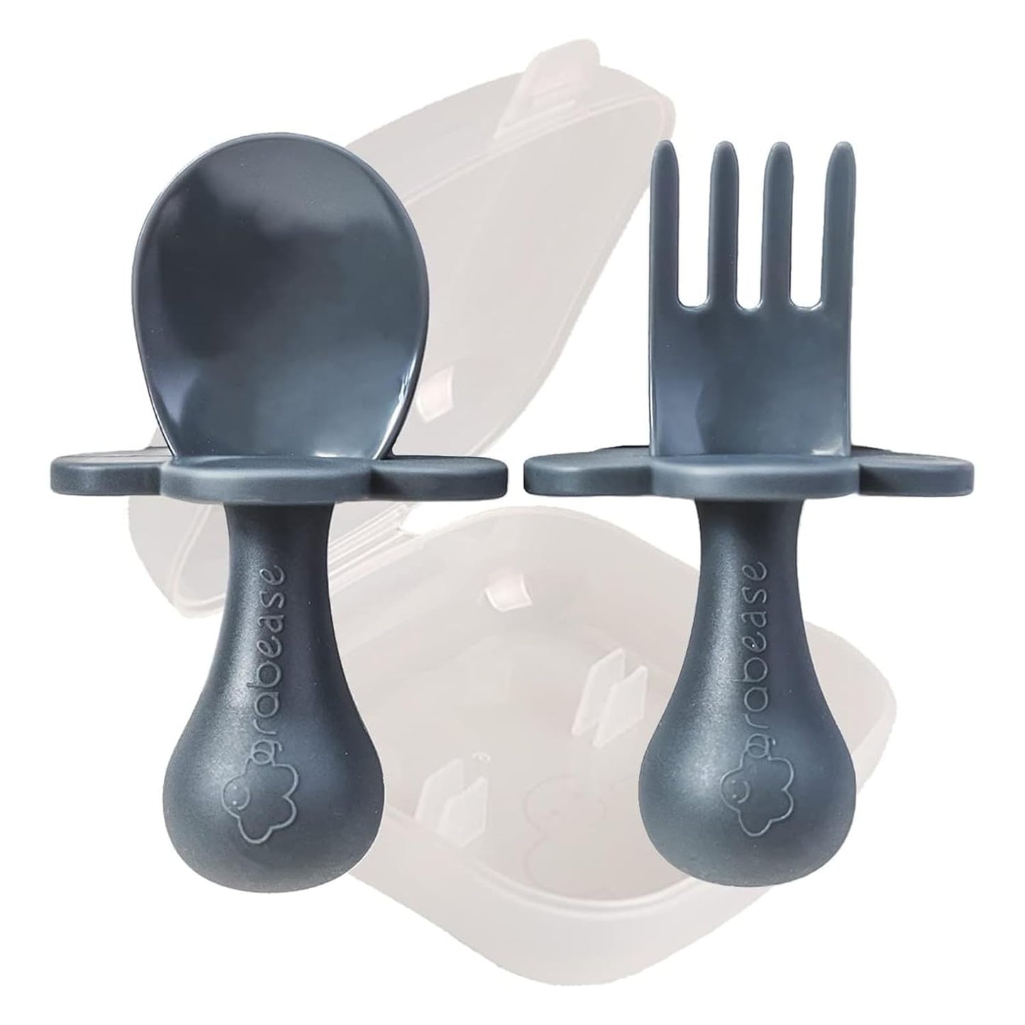 Grabease Baby Feeding Utensils - Anti-Choke Collar & Toddler Fork for Ages 1-3 - Easy-Grip Curved Handle Infant Spoon - Dishwasher-Safe Convenience & Baby Cutlery - Teal