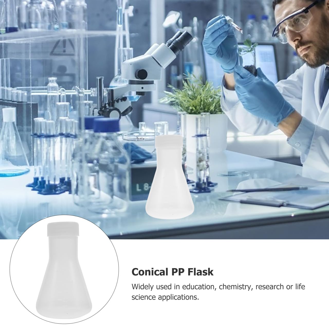 Hemobllo 10-Pack 50ml Plastic Erlenmeyer Flask Set with Screw Caps, BPA-Free PP Graduated Conical Flasks for Lab Experiment, Science Theme Party Favors, Potion Bottles for Liquor & Drinks, Leak-Proof