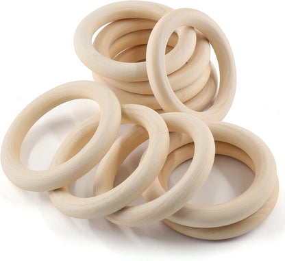 100pcs 5 Sizes Natural Wood Rings, Unfinished Solid Wooden Hoops, Smooth Wooden Rings for Craft, Jewelry Making, DIY Pendant Connectors (Assorted Sizes)
