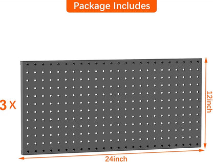 TORACK 3 PCS Metal Pegboard Panels(12x24 inch) for Wall Garage Tools Storage Pegboard for Workbench, Modular Peg Board Tool Organizer Board Kit(Pack of 3, Orange)