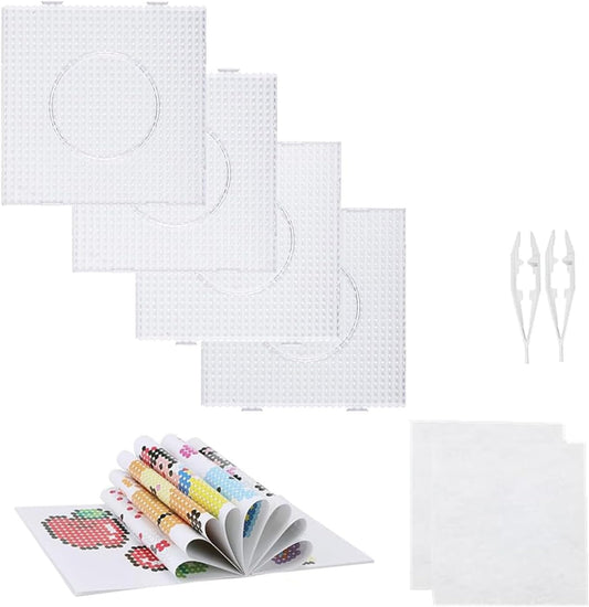 Vytung 4pcs 5mm Fuse Beads Boards Set,130 Patterns,Tweezers and Ironing Paper Large Clear Plastic Pegboards Template Beads Boards for Craft Beads