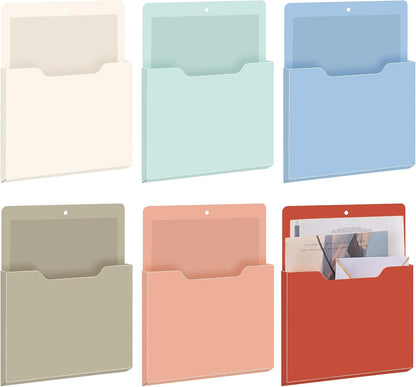 Fuutreo 6 Pcs Magnetic Wall File Organizer Magnetic Wall File Holder Refrigerator Magazine Holder for Mail Letters Paper(Aqua Green,Vertical-large)