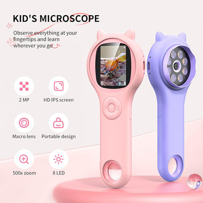 Microscope for Kids - Electronic Handheld Magnifying Glass for Children-STEM Outdoor Science Kit for Summer Travel & Camping Toy,Birthday Gifts Toys for 5-8 9-12 Year Old Girls（Purple）