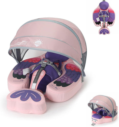 Baby Pool Float with UPF50+ 3D Adjustable Canopy, Add Tail Mambobaby Float Non Inflatable Infant Floats for Pool, Cartoon Narwhal Baby Floats (NPink with Canopy-U05NPCTLUROHML01U05)