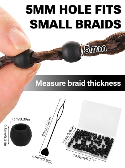 100 Small Silicone Hair Beads Glow in Dark for Kids Girls Braids, 5mm Colorful Soft Silicone Hair Beads, 1 Plastic Quick Beaders for Hair Braids, 50 Elastic Rubber Bands