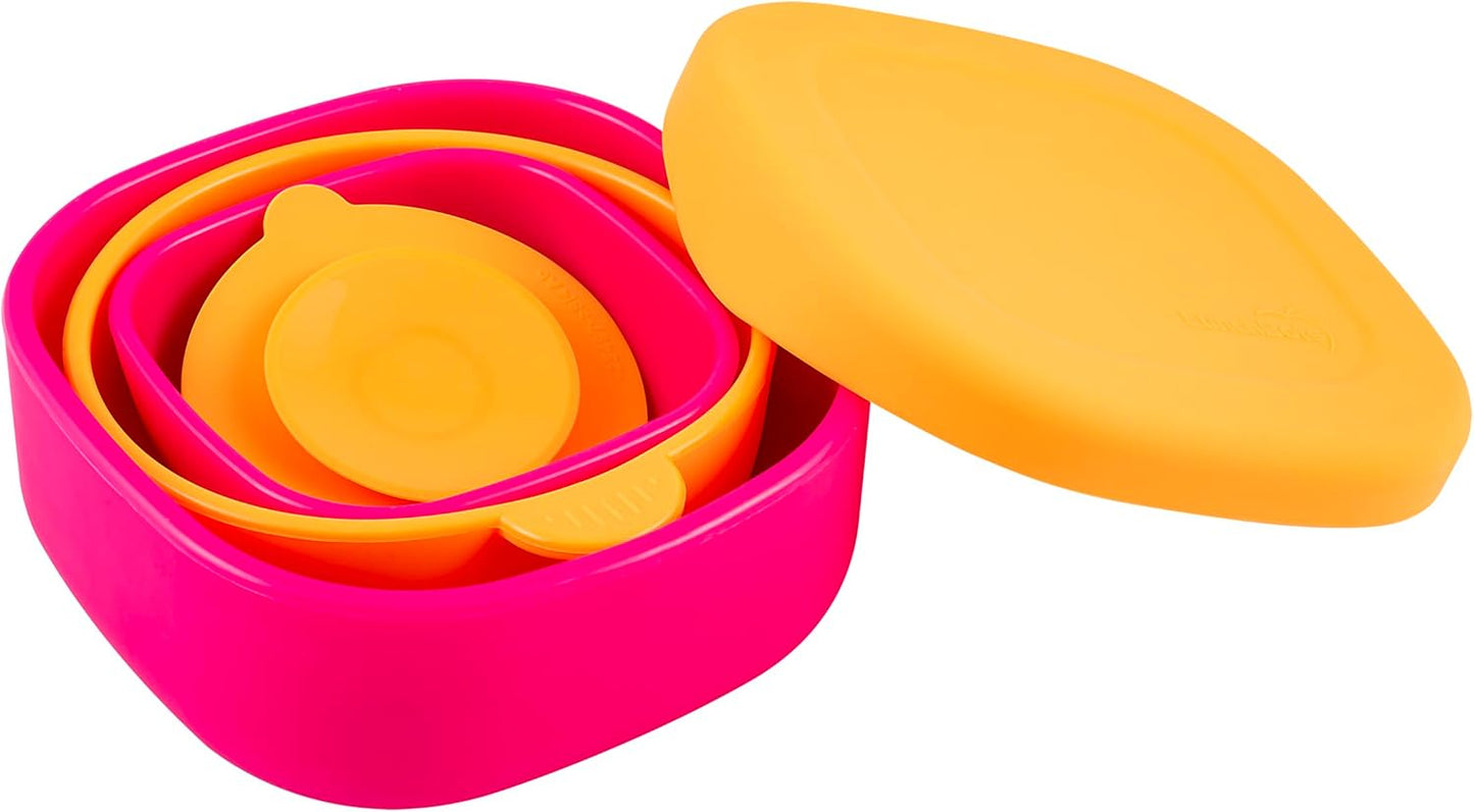 LunchBots Silicone Suction Bowl for Baby & Toddler, Stackable Nesting Bowl Set of 3 with Lid for Feeding, Portable Travel Bowls, Dishwasher Safe, 5/8/17 oz (Blue/Green)