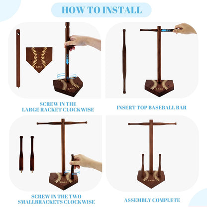 rain bunny Wooden Baseball or Softball Drip Necklace Organizer Holder, Championship Ring Display Holder, Softball Ring Holder, Drip Necklace Baseball Display Gift (Walnut Red)