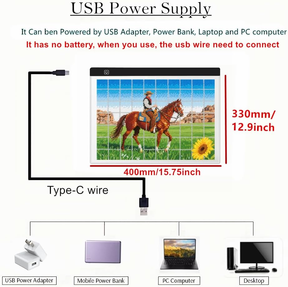 A3 LED Light Pad for Diamond Art, Sketching, Painting - Adjustable Brightness, Sketching, Tracing - USB Powered Complete Art Light Board Kit with Pad Stands and Clips