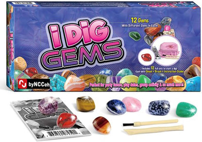Liberty Imports 12-Pack Gem Digging Kit for Kids - Exciting Gemstone Mining Adventure - Educational STEM Crystal and Mineral Excavation – Party Favor Science Toys