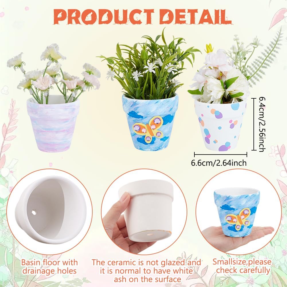 WEBEEDY 3 Sets Ceramic Flower Pot Paint Kit Paint Your Own Butterfly Theme Flower Pot with Cardstock, Twist Stick, Paints, Brushes and Instruction for Adults Beginner DIY Craft for Home Decor