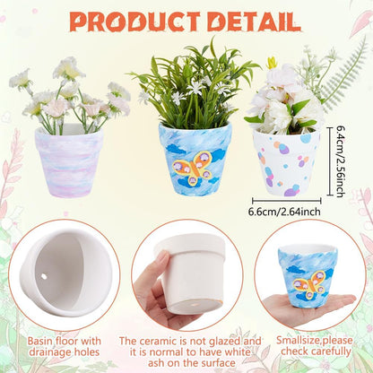 WEBEEDY 3 Sets Ceramic Flower Pot Paint Kit Paint Your Own Butterfly Theme Flower Pot with Cardstock, Twist Stick, Paints, Brushes and Instruction for Adults Beginner DIY Craft for Home Decor