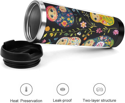 Russian Nesting Dolls Flowers Stainless Steel Tumbler Vacuum Insulated Coffee Cup Double Wall Water Mug Gifts for Women Men