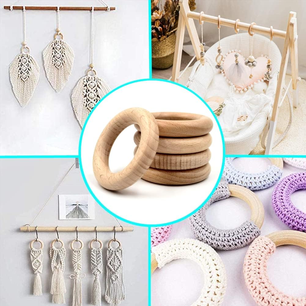 Natural Beech Wood Rings, 10 Pcs Unfinished 6cm Solid Wooden Rings Circles Without Paint for Craft, Connectors Jewelry Making