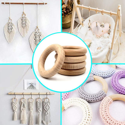 Natural Beech Wood Rings, 10 Pcs Unfinished 6cm Solid Wooden Rings Circles Without Paint for Craft, Connectors Jewelry Making