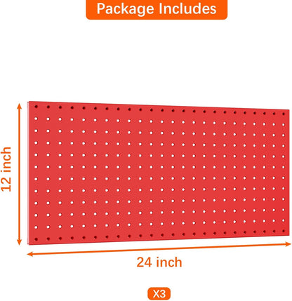 TORACK 3 PCS Metal Pegboard Panels(12x24 inch) for Wall Garage Tools Storage Pegboard for Workbench, Modular Peg Board Tool Organizer Board Kit(Pack of 3, Orange)