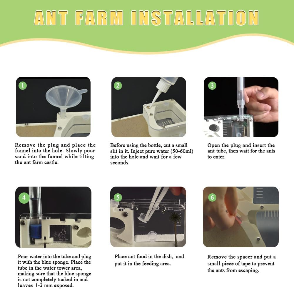ELNMLHT Ant Farm Castle, Ant Farms with Yellow Sand and Tool Kit, Ant Colony Observation Kit, Ant Viewing Habitat Science Kit, Educational & Learning Science Kit for Kids, Adults, Student (Ant Farm B)