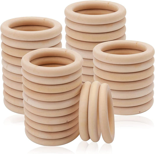 Yesland 40 Pcs Wooden Rings - 2.7 Inch/70mm Natural Solid Wood Ring Smooth Unfinished Wood Circles - Perfect for DIY Craft, Macrame, Crochet, Ring Pendant, Connectors Jewelry Making