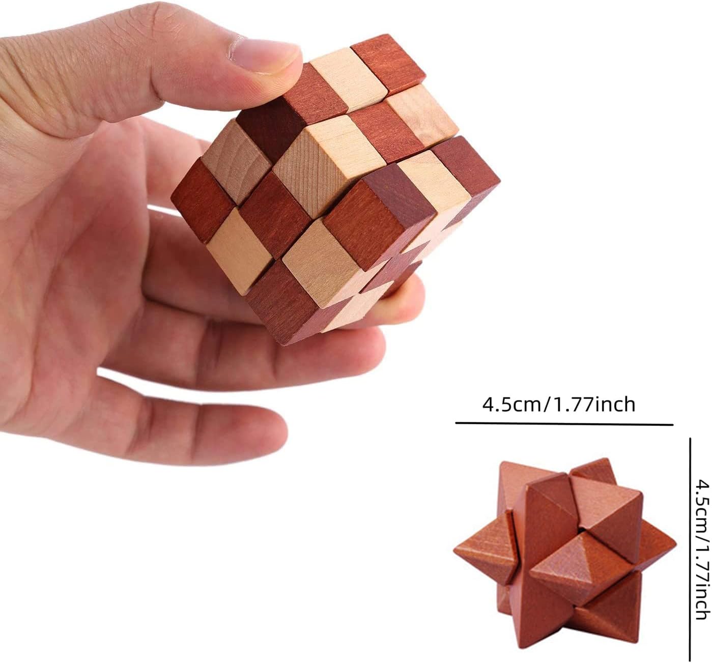 VolksRose 9pcs Wooden Brain Teaser Puzzles, IQ Challenge Puzzle Games, Logic Smart Mind Puzzle Box Lock Toy Removing Assembling 3D Small Puzzle Gift Set for Adults Teenagers Kids, 1.8inch 4.5cm