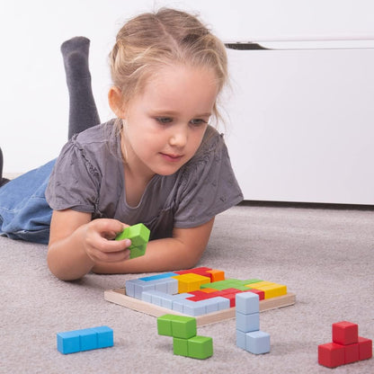 Bigjigs Toys Pattern Block Puzzle - Tangram Jigsaw Puzzle for Kids, Quality Wood Block Puzzles & Brain Teasers Toy, Develops Children's Strategic Thinking