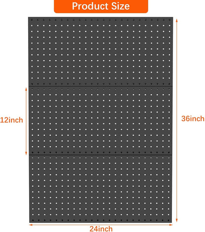 TORACK 3 PCS Metal Pegboard Panels(12x24 inch) for Wall Garage Tools Storage Pegboard for Workbench, Modular Peg Board Tool Organizer Board Kit(Pack of 3, Orange)